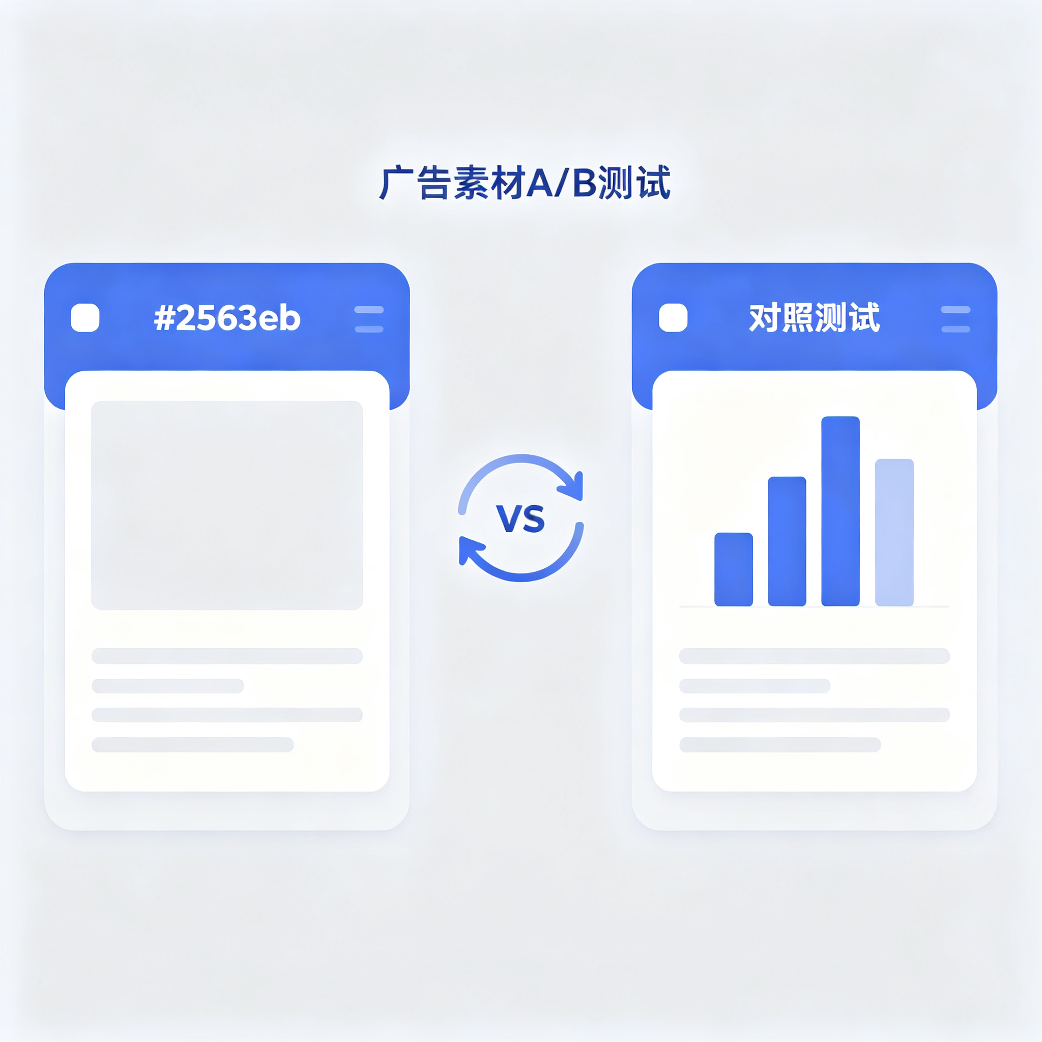 投手在电脑前对照两份Facebook广告素材并排比较数据的简洁配图